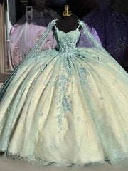 Mint Green Ball Gown Sweetheart Neckline Lace Appliques & Beaded Tulle Quinceanera Dress for Prom & Sweet 16