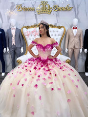 Exquisite Off-Shoulder Ball Gown with Floral Appliques & Beaded Tulle for Quinceanera or Sweet 16
