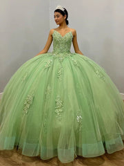 Sage Green Quinceanera Dress Strapless Lace Ball Gown with 3D Floral Beading for Sweet 16 & Special Occasions