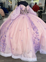 Exquisite Pink Tulle Quinceanera Dress Off-Shoulder Ball Gown with 3D Butterfly Appliques & Beaded Detailing for Sweet 16