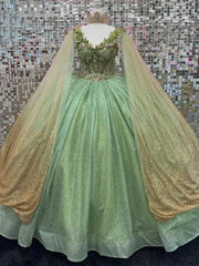 Sage Green Beaded Ball Gown Sweetheart Neckline Sparkling Tulle Quinceanera Dress for Sweet 16 & Formal Evenings