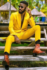 Newinlook Popular Yellow One-Button Prince Prom Suit with Peaked Lapel