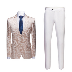 Newinlook Popular Champagne Pink Printed Prom Suit with Notched Lapel