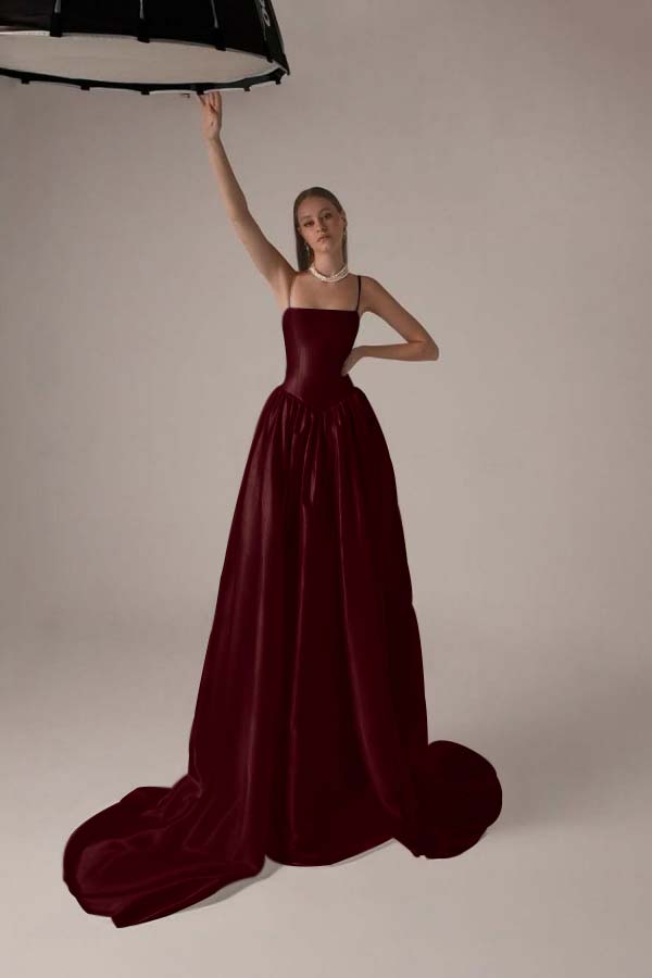 Spaghetti Strap Sleeveless A Line Long Formal Dress With Pleated