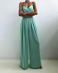 Newinlook Chic Spaghetti Strap Sleeveless Mint Green Pleated Jump Suit