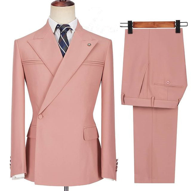 Newinlook Best-Fit Pink Wedding Blazer with Peaked Lapel and Ruffles for Groom