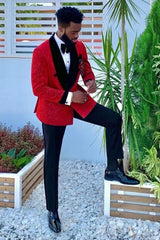 Newinlook Modern Black Velvet Lapel Wedding Suit with Sparkle for Grooms