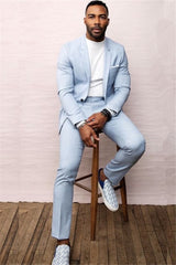 Newinlook Elegant Sky Blue Bespoke Summer Wedding Suit with One Button