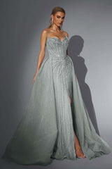 Strapless Sleeveless Long Mermaid Formal Dress With Split Sequins
