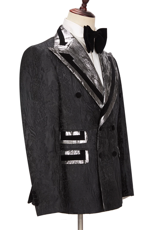 Newinlook David Stylish Black Double-Breasted Peaked Lapel Wedding Suit for Groom