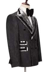 Newinlook David Stylish Black Double-Breasted Peaked Lapel Wedding Suit for Groom