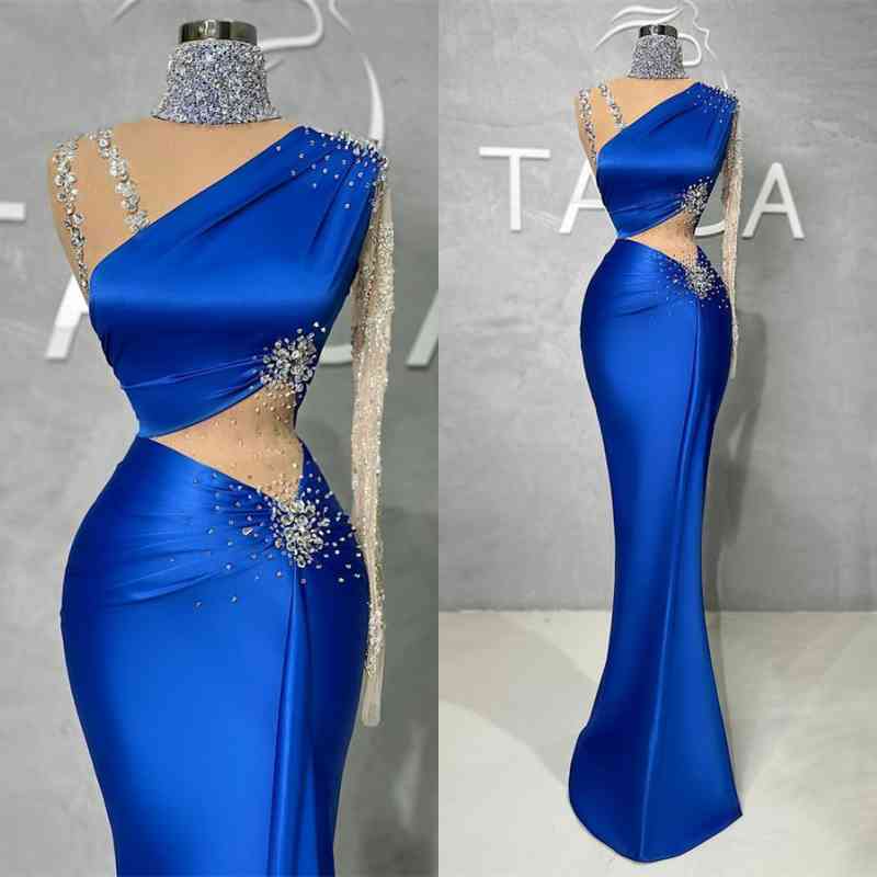 Newinlook Royal Blue One Shoulder With Sequins Evening Dress