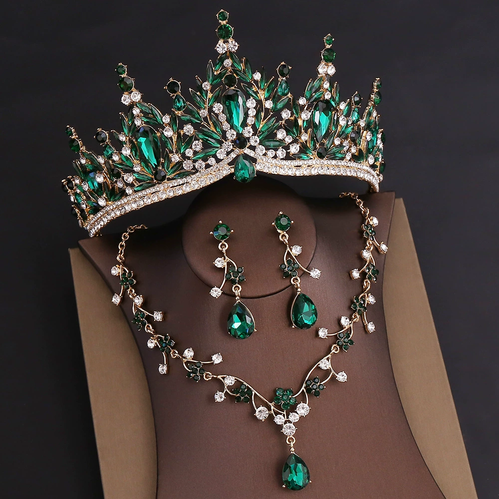 Rhinestone Headpiece Set Quinceanera Wedding & Birthday Jewelry with Crown Necklace & Earrings