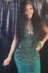 Newinlook Dark Green Sleeveless Beading Mermaid Evening Dress