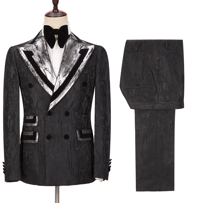 Newinlook David Stylish Black Double-Breasted Peaked Lapel Wedding Suit for Groom