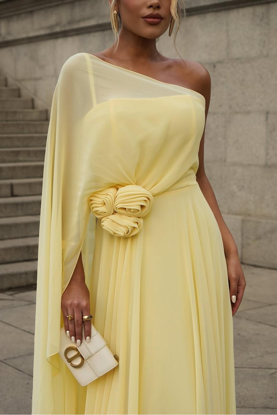 Chiffon One Shoulder Sleeveless Long Formal Dress With Pleated