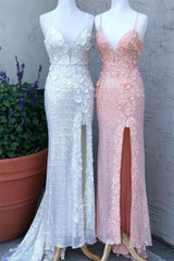 Glamorous Spaghetti Strap Mermaid Formal Dress With Appliques Split