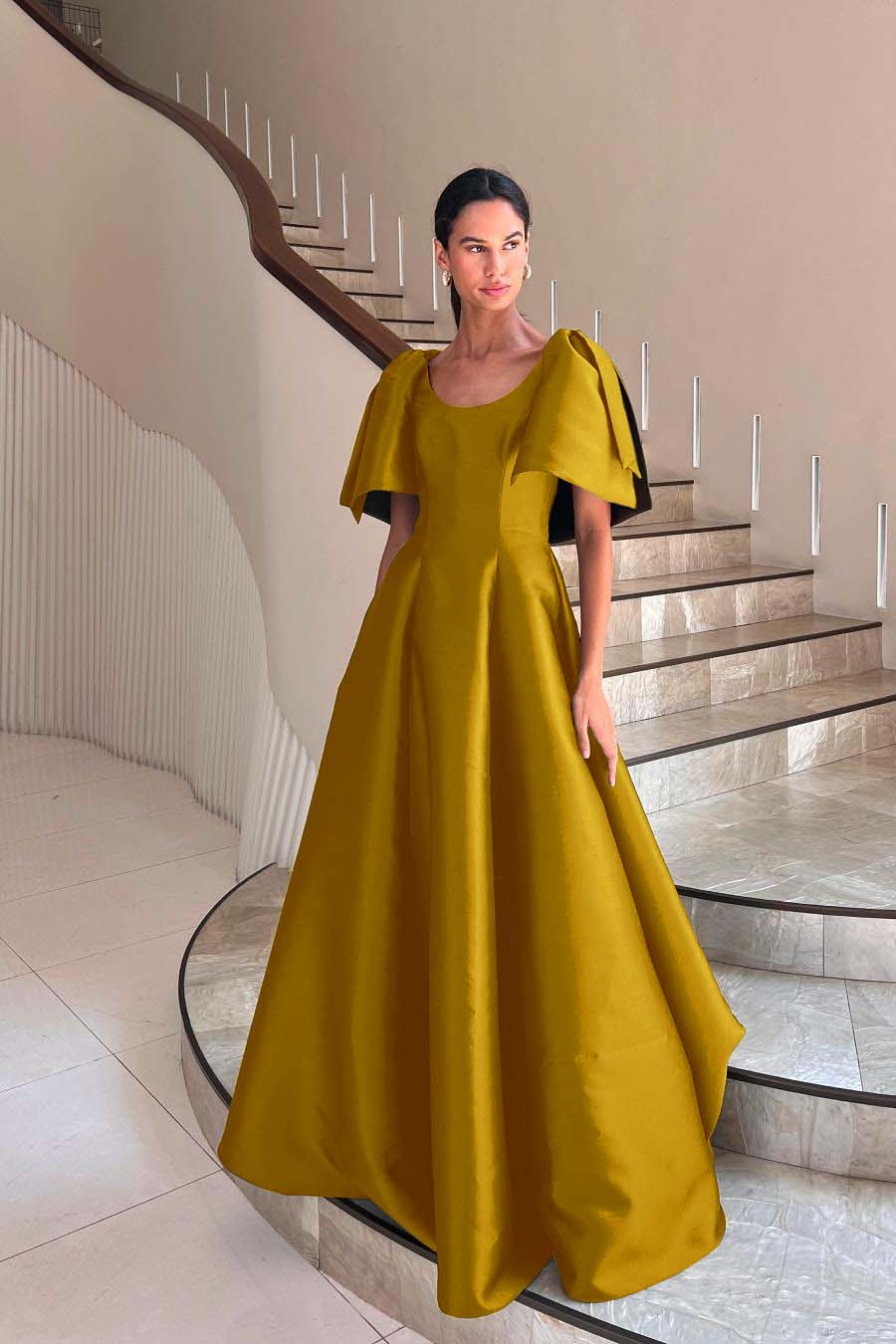Jewel Neck Short Sleeves Long A Line Formal Dress With Pleated
