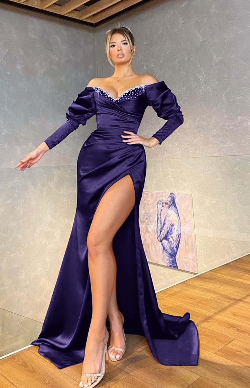 Newinlook Long Sleeves Royal Blue Mermaid Evening Dress
