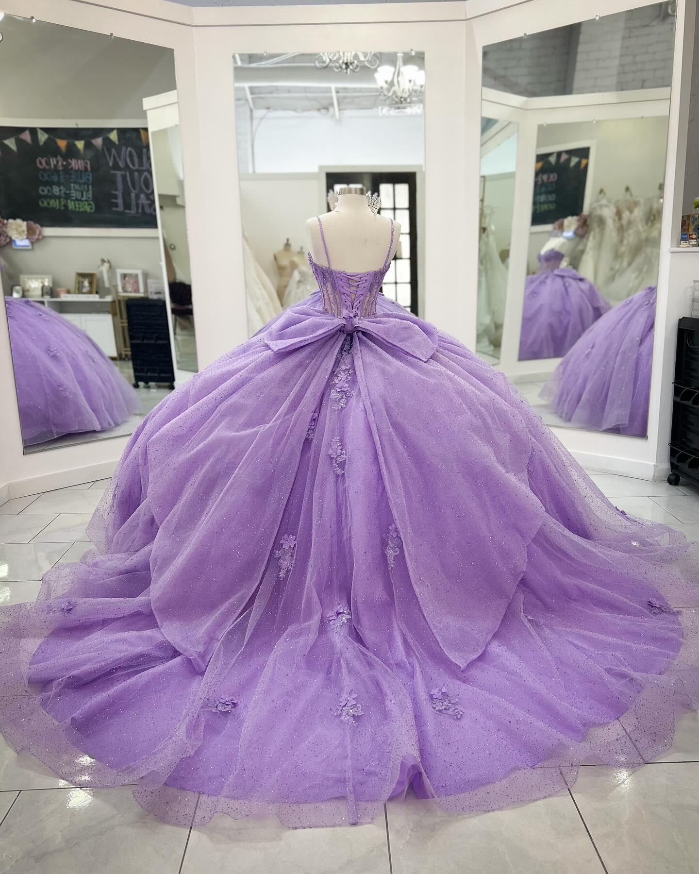 Purple Tulle Quinceanera Dress Strapless Ball Gown with 3D Beaded Flowers & Pleated Bow Details for Sweet 16 Evening and Formal Events
