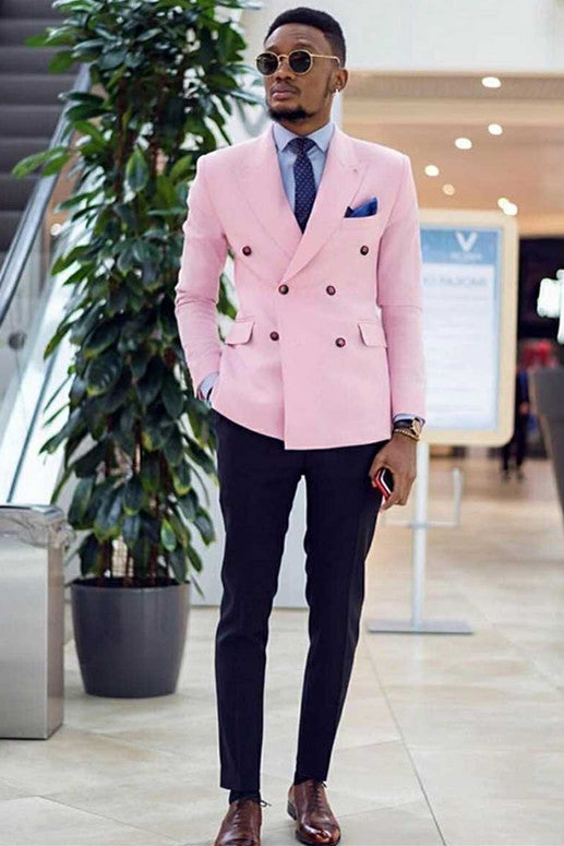 Newinlook Pink Double-Breasted Wedding Suit with Peaked Lapel for Men