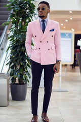 Newinlook Pink Double-Breasted Wedding Suit with Peaked Lapel for Men