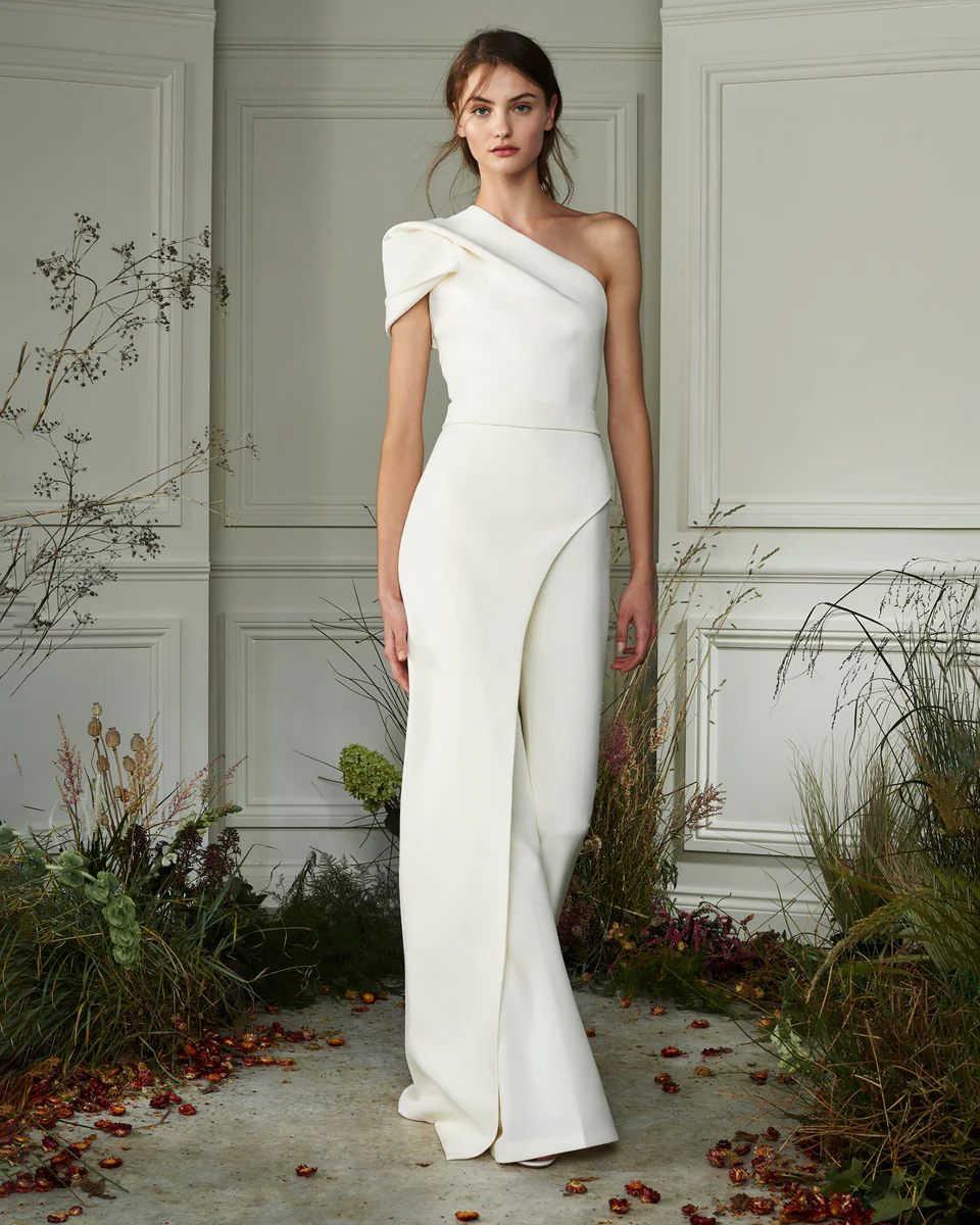 Newinlook Chic White One-Shoulder Irregular Long Party Jump Suit