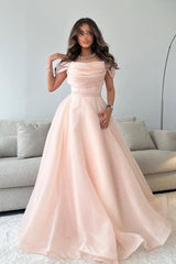 Charming Off the Shoulder Sleeveless Long Formal Dress With Pleated