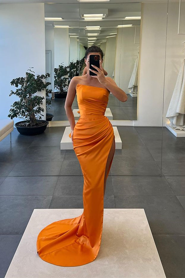 Newinlook Sleeveless Mermaid Strapless Long Slit Evening Dress