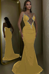 Spaghetti Strap Sleeveless Long Mermaid Formal Dress With Beading