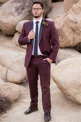 Newinlook Handsome Burgundy Groom’s Suit with Tailcoats for Weddings