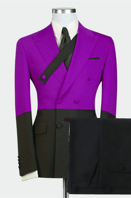 Newinlook Stylish Double-Breasted Purple Wedding Tuxedo with Peaked Lapel