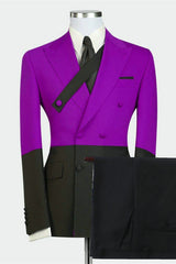 Newinlook Stylish Double-Breasted Purple Wedding Tuxedo with Peaked Lapel