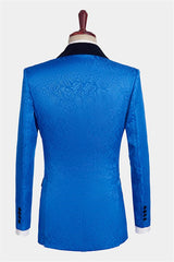 Newinlook Royal Blue Floral Jacquard Wedding Suit - Three Pieces for Men
