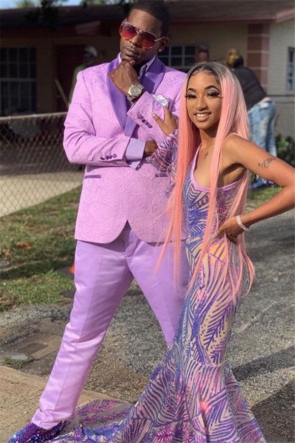 Newinlook Shawl Lapel Wedding Suit for Groom and Groomsmen with Pink Jacquard