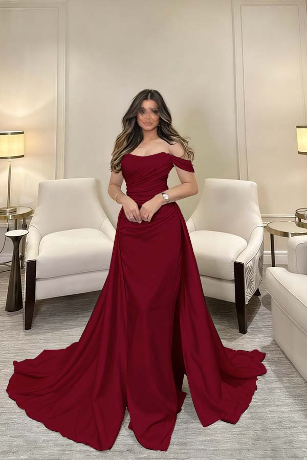 Off The Shoulder Sleeveless Long Mermaid Formal Dress With Pleated
