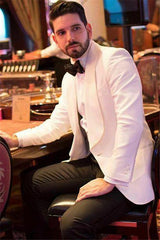 Newinlook Chic White Shawl Lapel Men’s Wedding Suit with One Button