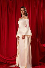 Off the Shoulder Strapless Long Sleeves Long Formal Dress With Ruffles