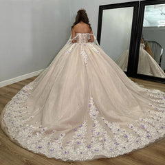 Exquisite Off-Shoulder Lace Ball Gown Sleeveless Tulle Quinceanera Dress with Sweep Train for Sweet 16
