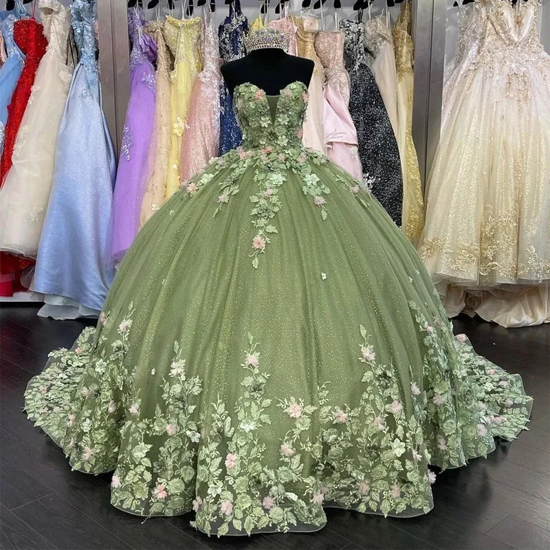 Exquisite Strapless Ball Gown with Lace Appliques & Sweep Train Perfect for Quinceanera Sweet 16 and Prom
