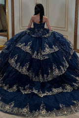 Strapless Ball Gown with Beaded Ruffles & Sequins Sparkly Tulle Quinceanera Dress for Sweet 16 Birthday & Formal Events