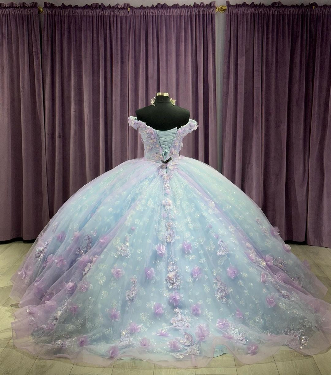 Off-Shoulder Ball Gown with 3D Floral Applique Princess Quinceanera & Sweet 16 Party Dress