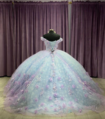 Off-Shoulder Ball Gown with 3D Floral Applique Princess Quinceanera & Sweet 16 Party Dress