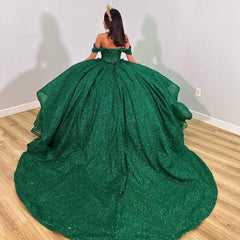 Exquisite Off-Shoulder Ball Gown with Intricate Appliques Sparkling Green Tulle Quinceanera Dress for Sweet 16 & Princess Weddings