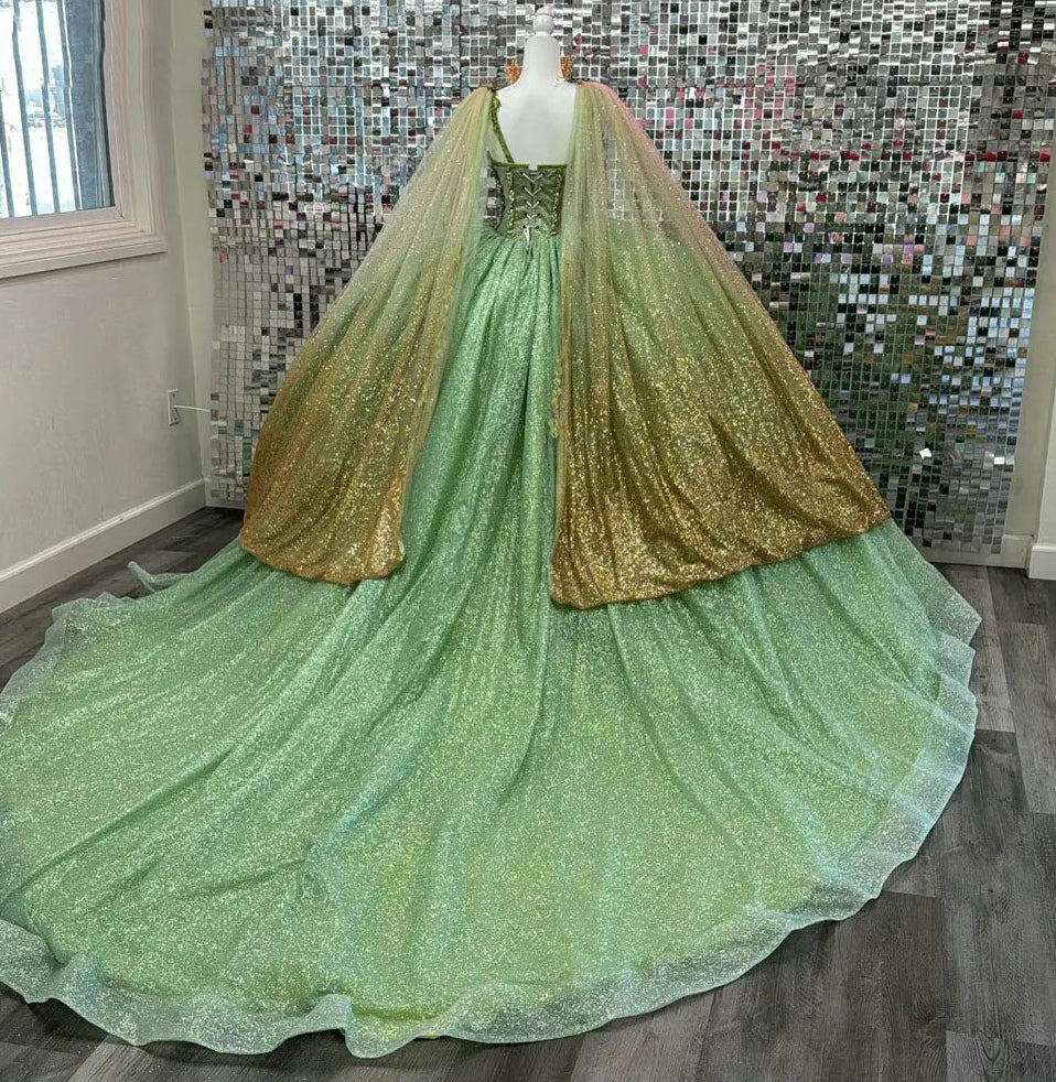 Sage Green Beaded Ball Gown Sweetheart Neckline Sparkling Tulle Quinceanera Dress for Sweet 16 & Formal Evenings