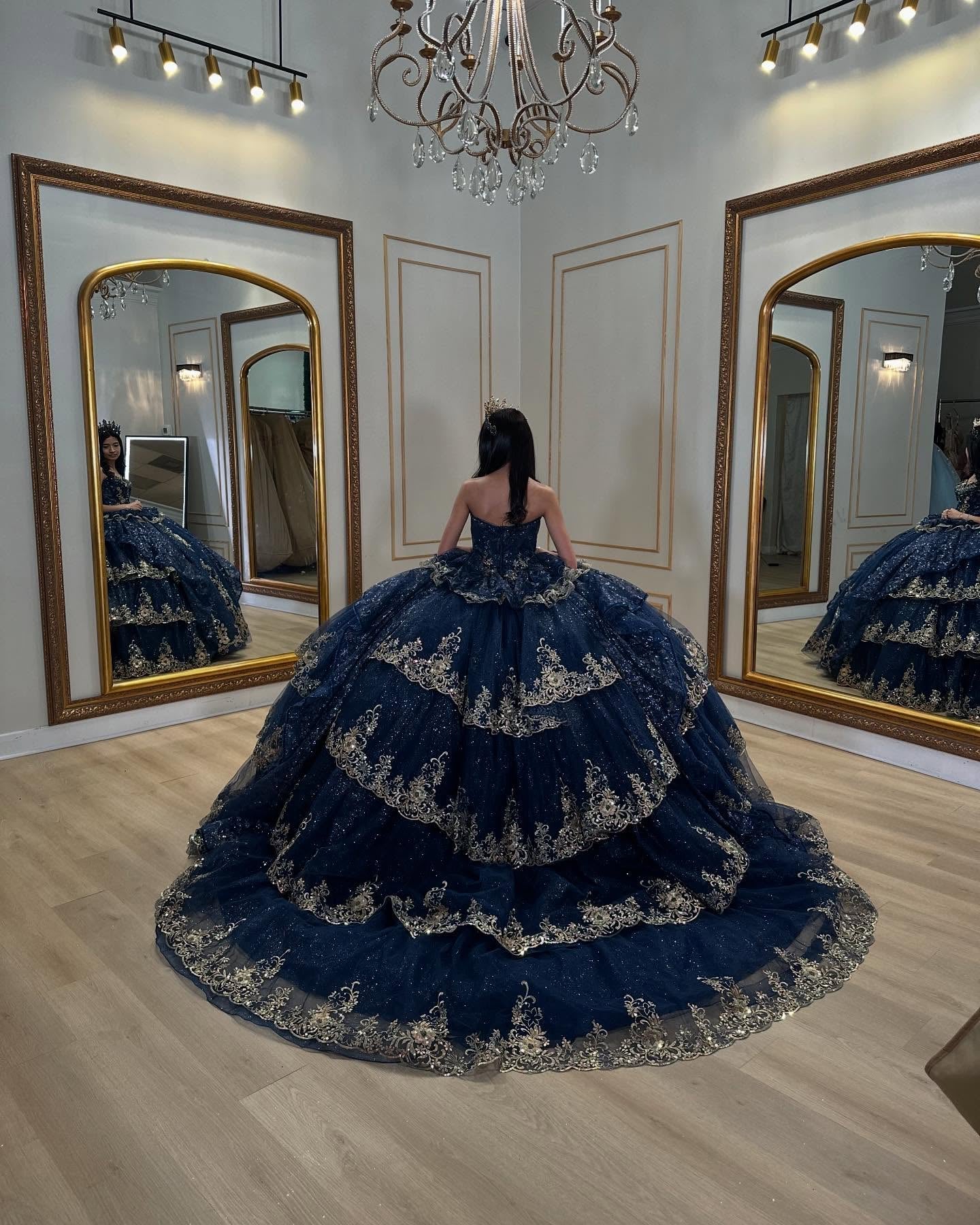 Strapless Ball Gown with Beaded Ruffles & Sequins Sparkly Tulle Quinceanera Dress for Sweet 16 Birthday & Formal Events