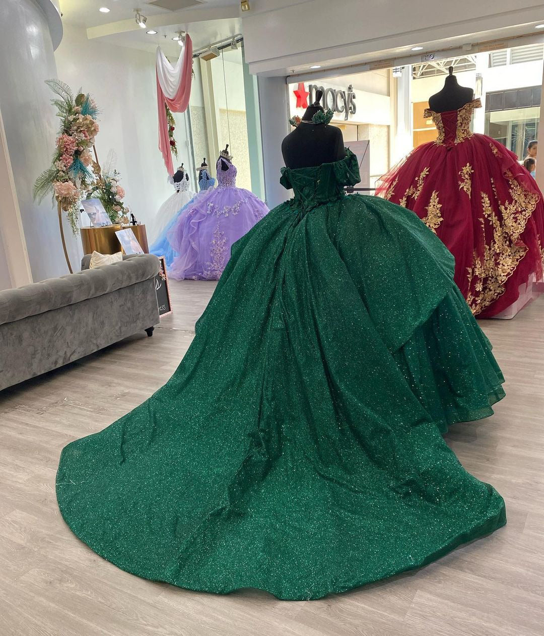 Exquisite Dark Green Ball Gown Off-Shoulder 3D Floral Tulle Dress for Quinceanera Sweet 16 & Birthday Galas