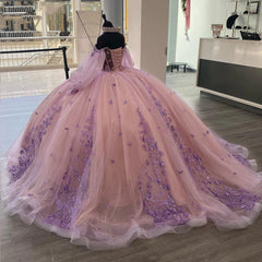 Exquisite Pink Tulle Quinceanera Dress Off-Shoulder Ball Gown with 3D Butterfly Appliques & Beaded Detailing for Sweet 16