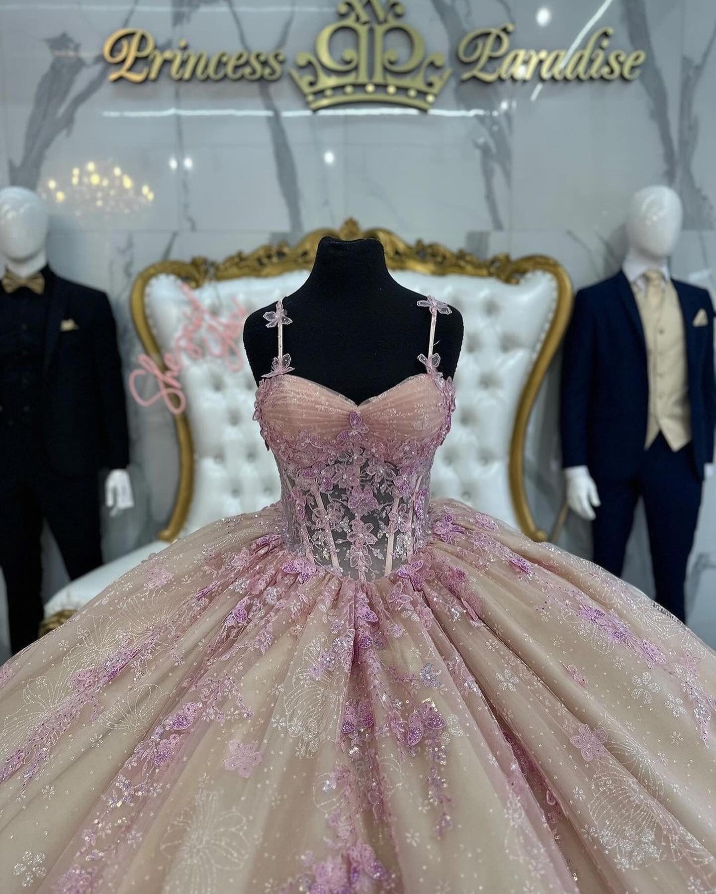 Ball Gown with Sweetheart Neckline Spaghetti Straps & Sequined Lace Appliques Perfect for Quinceanera Sweet 16 and Princess-Themed Parties