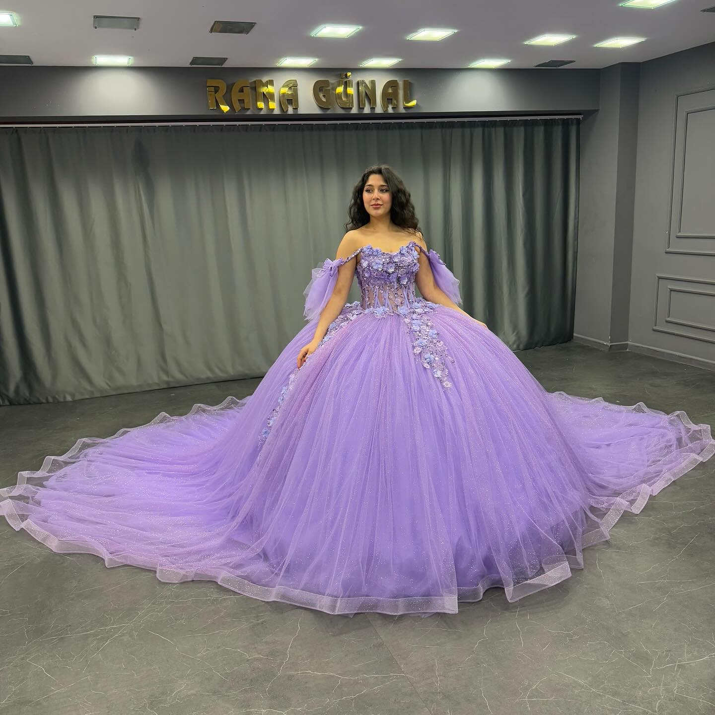 Off-Shoulder Purple Ball Gown Sequined 3D Floral Applique Pleated Tulle Quinceanera & Sweet 16 Party Dress